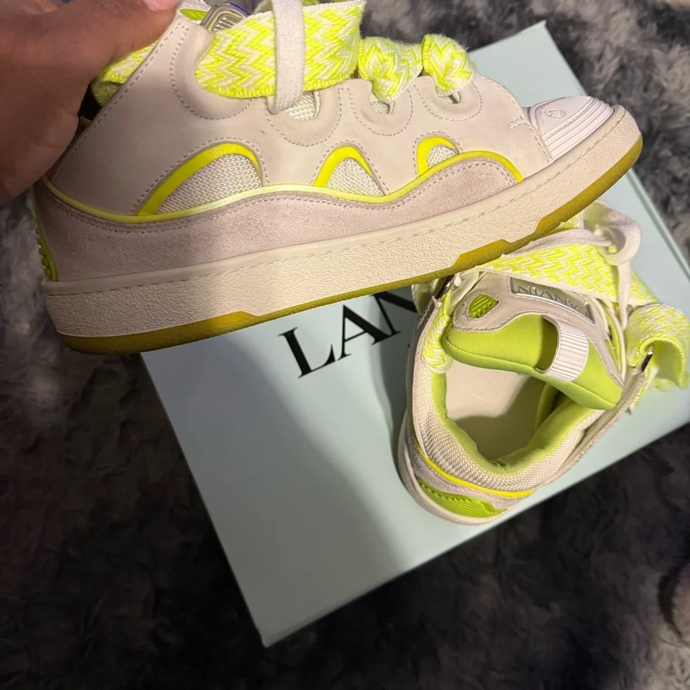 Authentic Lanvin Cream and Neon Yellow Women's Sneakers - Picture 3 of 10
